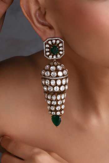 Swabhimann_Green Emerald And Polki Studded Jhumka Earrings _Online_at_Aza_Fashions