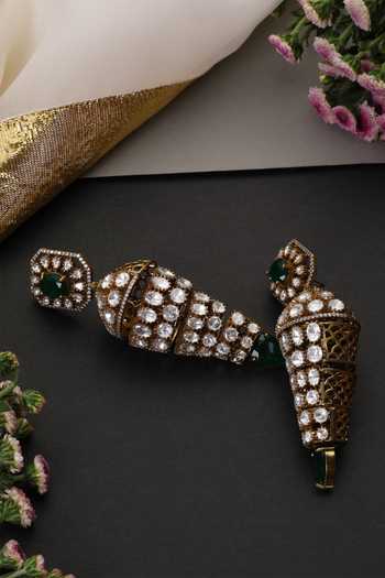 Shop_Swabhimann_Green Emerald And Polki Studded Jhumka Earrings _Online_at_Aza_Fashions