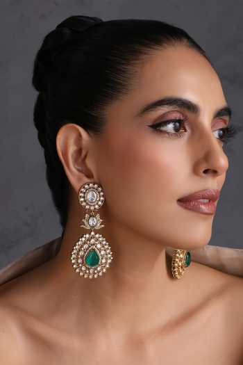 Swabhimann_Emerald Green And Polki Dangler Earrings _Online_at_Aza_Fashions