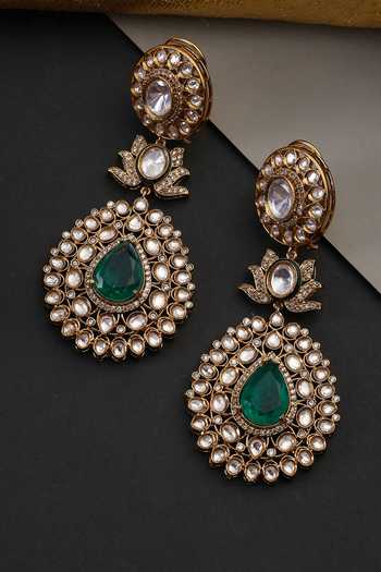 Buy_Swabhimann_Emerald Green And Polki Dangler Earrings _Online_at_Aza_Fashions