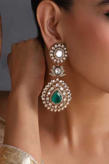 Shop_Swabhimann_Emerald Green And Polki Dangler Earrings _Online_at_Aza_Fashions