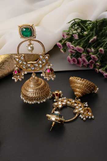 Swabhimann Emerald & Polki Embellished Long Jhumka Earrings 