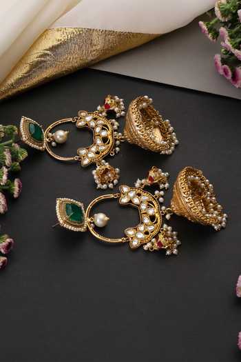 Buy_Swabhimann_Emerald Green And Polki Embellished Long Jhumka Earrings _Online_at_Aza_Fashions