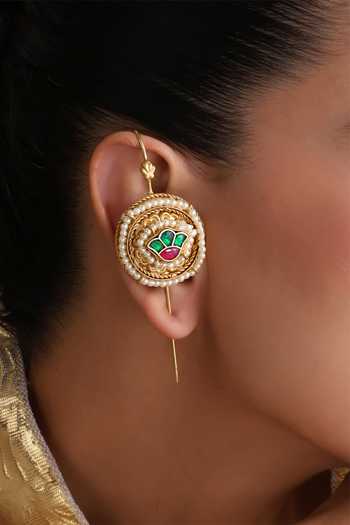 Swabhimann_Gold Plated Polki Embellished Pair Of Ear Cuff Earrings _Online_at_Aza_Fashions