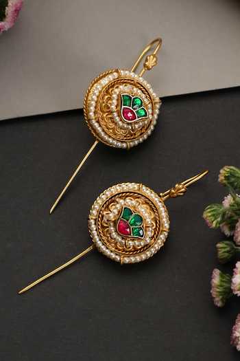 Buy_Swabhimann_Gold Plated Polki Embellished Pair Of Ear Cuff Earrings _Online_at_Aza_Fashions