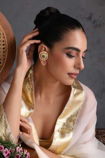 Shop_Swabhimann_Gold Plated Polki Embellished Pair Of Ear Cuff Earrings _Online_at_Aza_Fashions