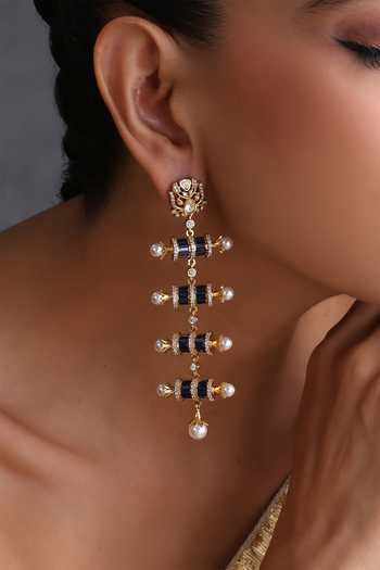 Swabhimann_Blue Polki Embellished Dangler Earrings _Online_at_Aza_Fashions