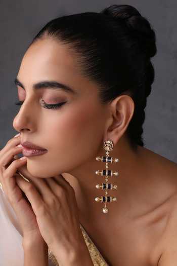 Buy_Swabhimann_Blue Polki Embellished Dangler Earrings _Online_at_Aza_Fashions