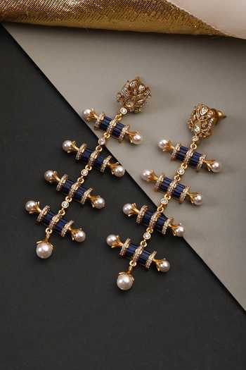 Shop_Swabhimann_Blue Polki Embellished Dangler Earrings _Online_at_Aza_Fashions