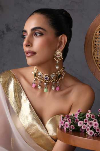 Swabhimann Polki Embellished Stone Drop Choker Set 