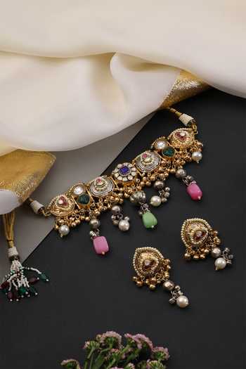 Swabhimann Polki Embellished Stone Drop Choker Set 