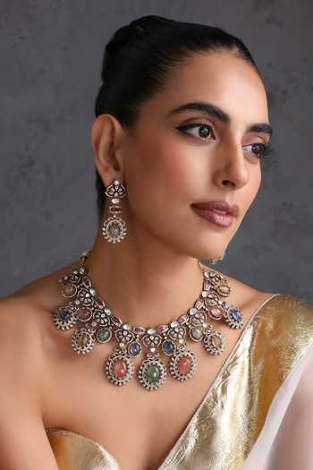 Swabhimann_Multi Color Multicolour Stone Polki Necklace Set _Online_at_Aza_Fashions