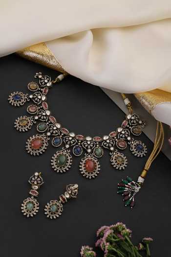 Shop_Swabhimann_Multi Color Multicolour Stone Polki Necklace Set _Online_at_Aza_Fashions