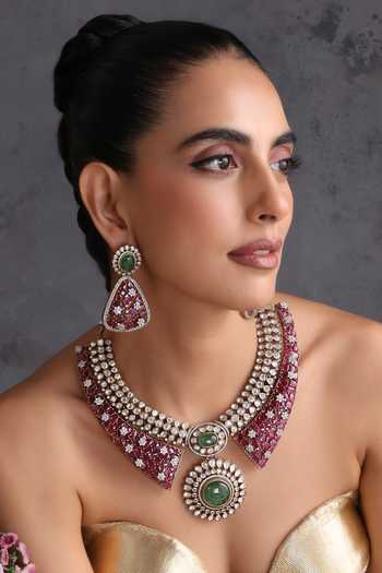 Swabhimann Ruby & Emerald Polki Studded Necklace Set 