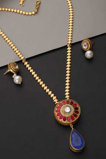 Swabhimann_Multi Color Polki Pendant Necklace Set _Online_at_Aza_Fashions