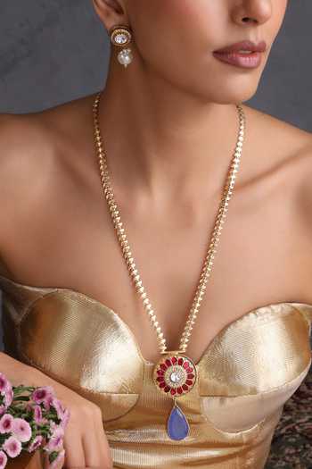Shop_Swabhimann_Multi Color Polki Pendant Necklace Set _Online_at_Aza_Fashions