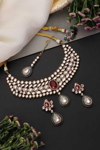Buy_Swabhimann_Red Ruby And Polki Embellished Necklace Set _Online_at_Aza_Fashions