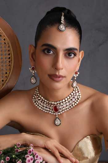 Swabhimann Ruby & Polki Embellished Necklace Set 