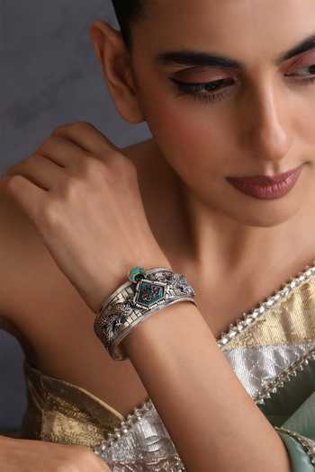 Swabhimann Peacock Carved Polki Cuff 