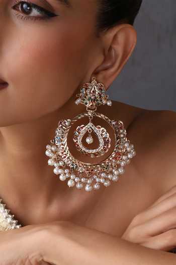 Swabhimann_Multi Color Jadau Embellished Chandbali Earrings _Online_at_Aza_Fashions