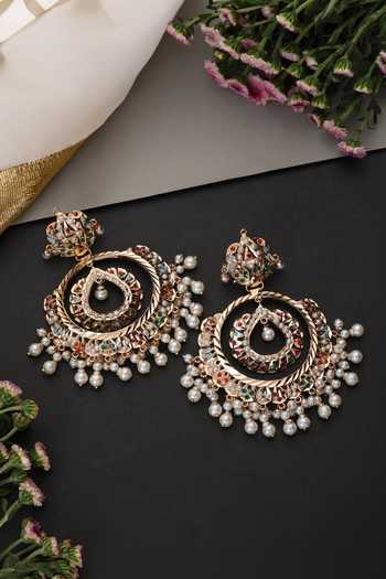 Shop_Swabhimann_Multi Color Jadau Embellished Chandbali Earrings _Online_at_Aza_Fashions