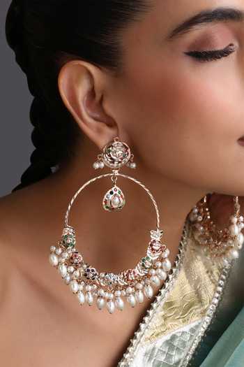 Swabhimann_Multi Color Jadau Chandbali Earrings _Online_at_Aza_Fashions