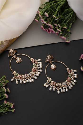 Shop_Swabhimann_Multi Color Jadau Chandbali Earrings _Online_at_Aza_Fashions