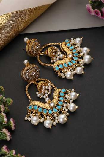 Buy_Swabhimann_Blue Polki Embellished Chandelier Earrings _Online_at_Aza_Fashions