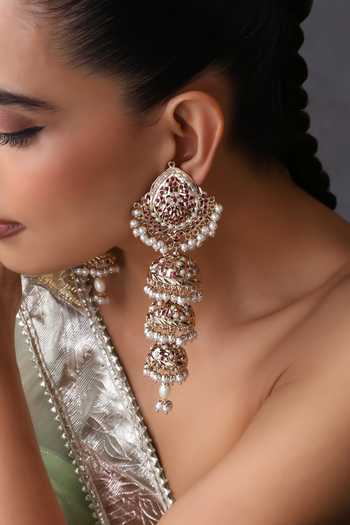 Buy_Swabhimann_Red Jadau Long Jhumka Earrings _Online_at_Aza_Fashions