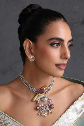 Swabhimann_Multi Color Bird And Peacock Carved Pendant Necklace Set _Online_at_Aza_Fashions