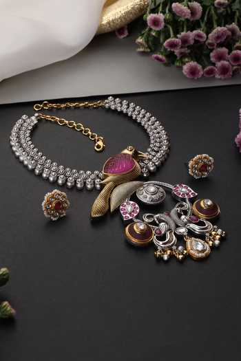 Buy_Swabhimann_Multi Color Bird And Peacock Carved Pendant Necklace Set _Online_at_Aza_Fashions