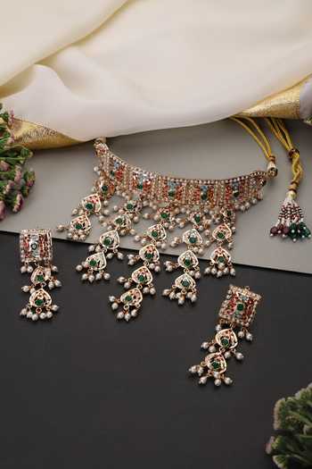 Swabhimann Jadau Tasselled Choker Necklace Set 