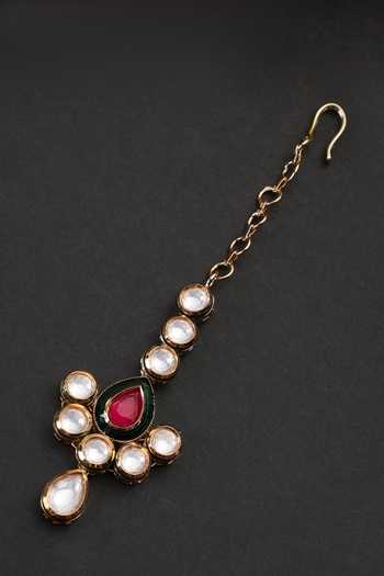 Swabhimann_Red Kundan Embellished Maangtikka _Online_at_Aza_Fashions