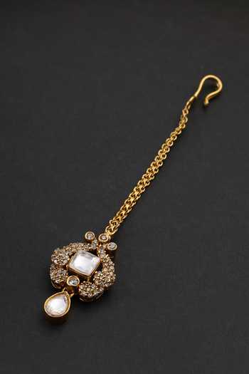 Swabhimann_Gold Plated Polki Embellished Maang Tikka _Online_at_Aza_Fashions