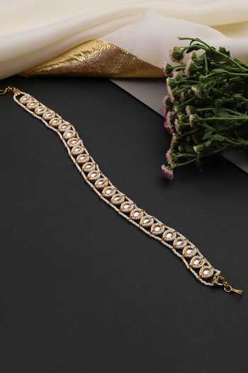 Swabhimann_Gold Plated Pearls, Stones Embellished Kundan Mathapatti _Online_at_Aza_Fashions