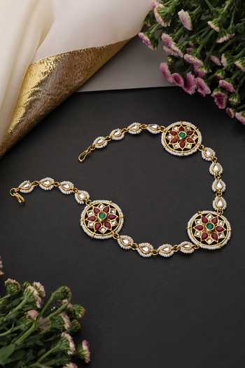 Swabhimann_Multi Color Pearls, Stones, Kundan Embellished Mathapatti _Online_at_Aza_Fashions