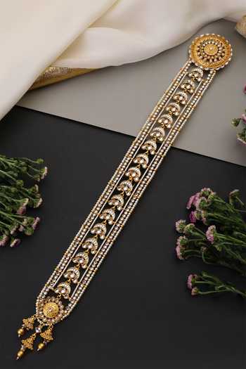 Swabhimann_Gold Embellished Kundan Braid Pin _Online_at_Aza_Fashions