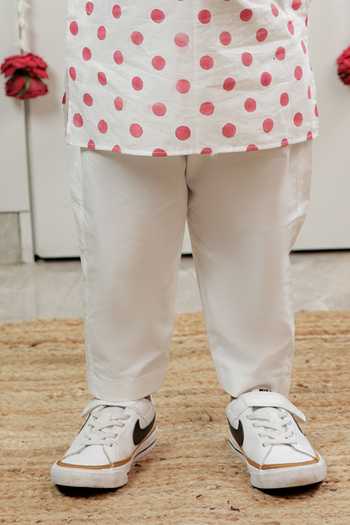 Buy_Tiny Colour_White Cotton, Poplin Polka Dot Print Kurta Set _Online_at_Aza_Fashions