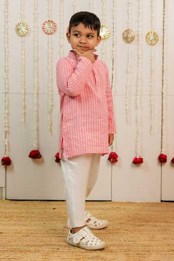Buy_Tiny Colour_Pink Cotton, Cambric, Poplin Hand Block Print Kurta Set _Online_at_Aza_Fashions
