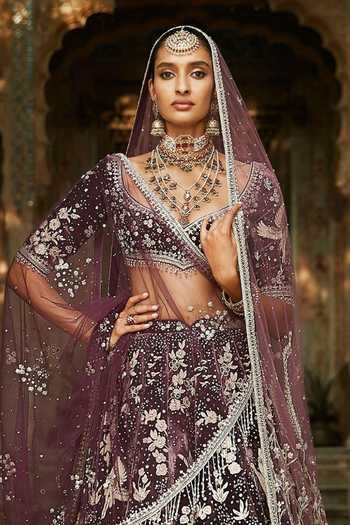 MATSYA Wine Velvet V-neck The Masai Night Sky Lehenga Set Online at Aza Fashions MATSYA_Wine Velvet V-neck The Masai Night Sky Lehenga Set _Online_at_Aza_Fashions