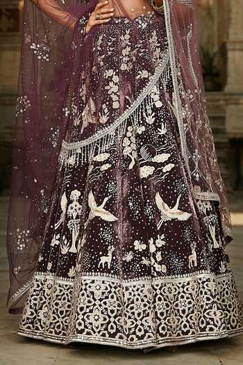 Buy MATSYA Wine Velvet V-neck The Masai Night Sky Lehenga Set Online at Aza Fashions Buy_MATSYA_Wine Velvet V-neck The Masai Night Sky Lehenga Set _Online_at_Aza_Fashions