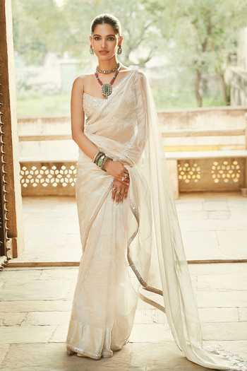 MATSYA Silver Tissue Venetian Saree & Blouse Set