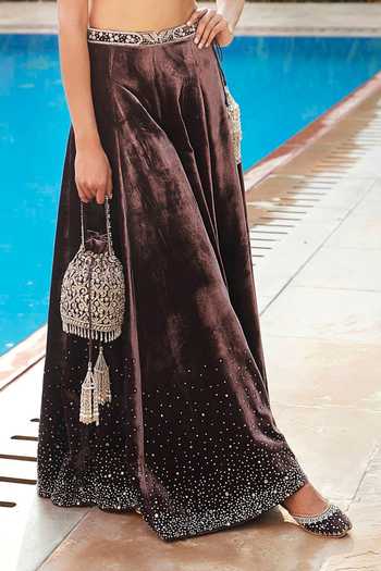 Buy MATSYA Wine Velvet Off-shoulder Masai Winged Night Sky Sharara Set Online at Aza Fashions Buy_MATSYA_Wine Velvet Off-shoulder Masai Winged Night Sky Sharara Set _Online_at_Aza_Fashions