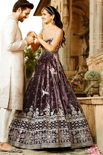 Buy MATSYA Wine Velvet Embroidery, Crystals Square Neck Royal Masai Gown Online at Aza Fashions Buy_MATSYA_Wine Velvet Embroidery, Crystals Square Neck Royal Masai Gown _Online_at_Aza_Fashions