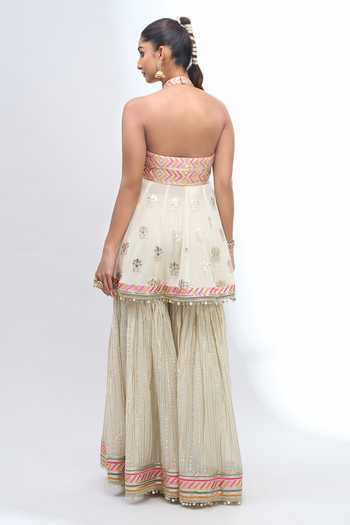 Gopi Vaid Embroidered Halter Kurta Sharara Set 