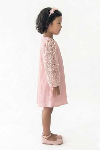 A Little Fable Peach Polyester Misty Shimmer Dress Online at Aza Fashions A Little Fable_Peach Polyester Misty Shimmer Dress _Online_at_Aza_Fashions