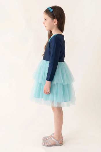 A Little Fable_Navy Polyester Full Sleeves Peony Dress _Online_at_Aza_Fashions