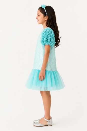 A Little Fable Aqua Polyester Mermaid Sparkle Dress Online at Aza Fashions A Little Fable_Aqua Polyester Mermaid Sparkle Dress _Online_at_Aza_Fashions