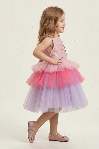 Buy_A Little Fable_Peach Polyester Rose Magnificent Unicorn Dress _Online_at_Aza_Fashions