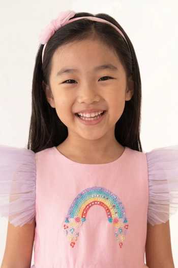 Buy A Little Fable Pink Polyester Rainbow Hearts Dress Online at Aza Fashions Buy_A Little Fable_Pink Polyester Rainbow Hearts Dress _Online_at_Aza_Fashions